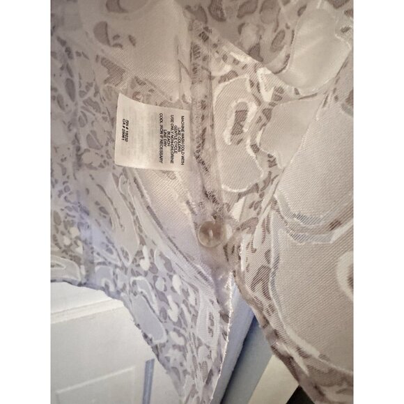 Alfred Dunner Women Aztec Sz 18 White Sheer Long Sleeve Button Up Floral Blouse - Picture 6 of 10